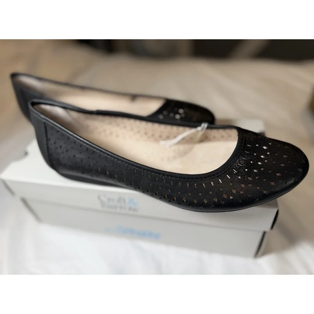 NIB Croft & Barrow Womens 8.5 Black Ballet Flats Ortholite Comfort Slip On